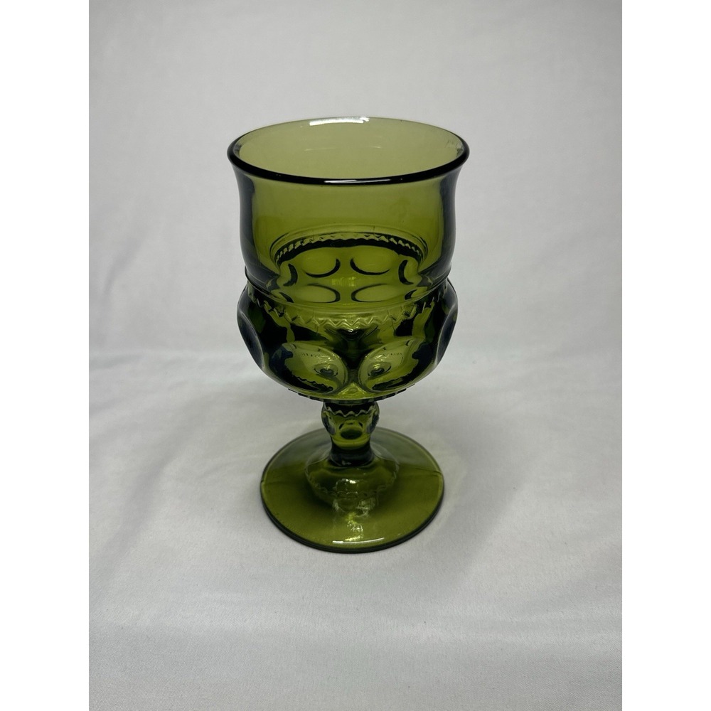 Vintage Indiana Glass Green Kings Crown Thumbprint Goblet 5.75" N60